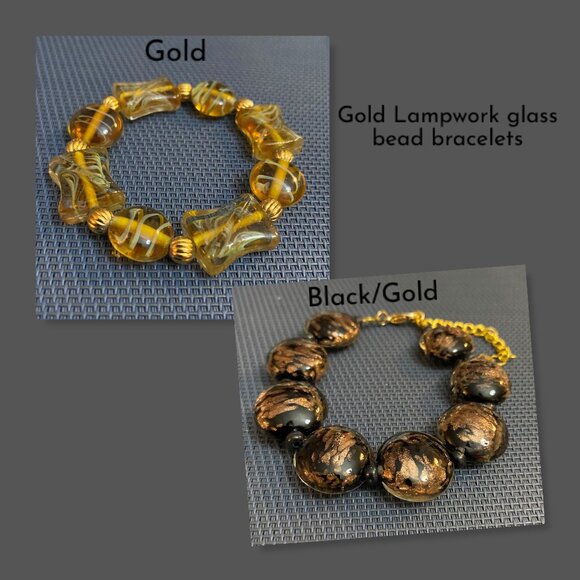 NEW Gold Murano-style glass beads bracelet - Picture 1 of 5